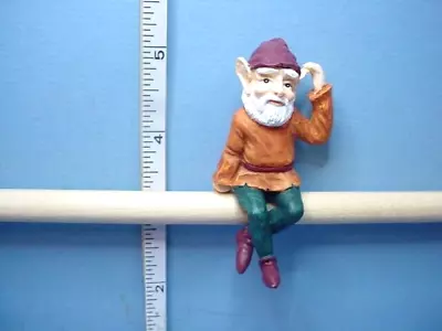 Miniature Fence Sitting Gnome Outdoor Figurine #DDL1207A 1/12 Scale REDUCED • $4
