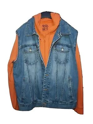 Vintage Men's XL Gap Blue Denim Sleeveless Jacket Vest W Zara XL Orange Hoodie  • $14