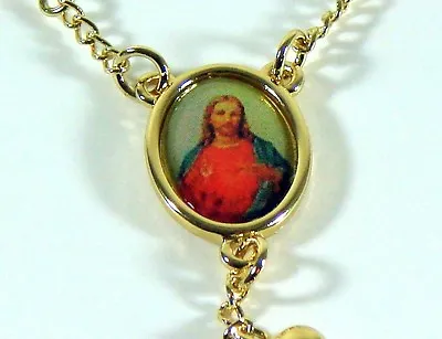$15 • Buy 14K Gold Plated Jesus Rosary Enamel Jesus Medal And 14K GPE Cross 18 Inches 