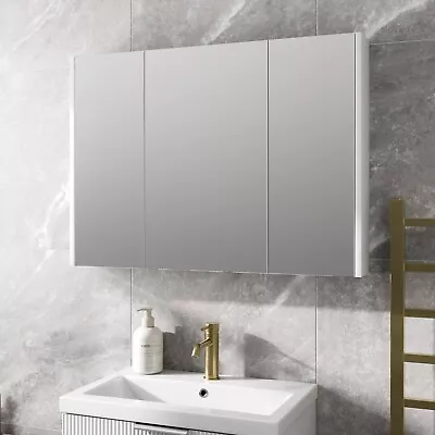 Bathroom Mirror Cabinet 900mm 3 Door Storage Cupboard Wall Hung Modern White • £134.97