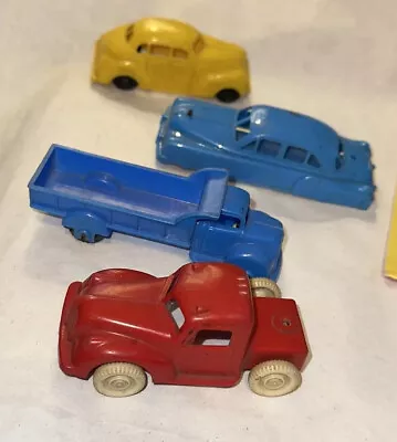 Vintage Plastic Car Truck Lot Marx USA Yellow Taxi Cab Red Truck Cab & Blue USA • $31.45