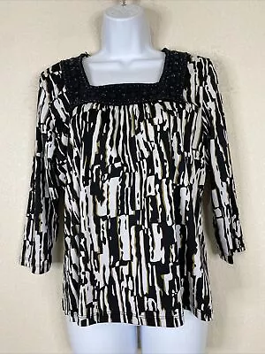 RQT Womens Size PXL Abstract Crochet Square Neck Stretch Blouse 3/4 Sleeve • $6.15