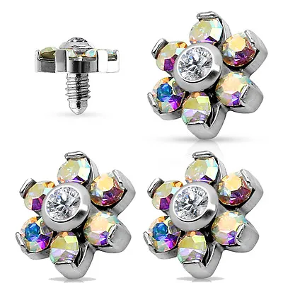 3 Pc 14G 5mm Prong Set CZ Flower Surgical Steel Micro Dermal Anchor Top • $9.95