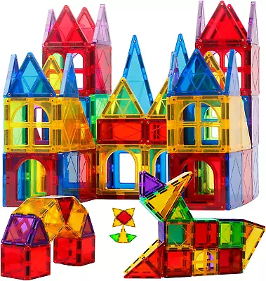 3D Set Magna Tiles Clear Colors Magnetic Building Toy Magnet Blocks Kids 100 Pcs • $57.99