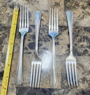 ✅LOT OF 4 VERNON SILVER PLATE ART DECO C1931 CASINO SILVERPLATED DINNER FORKS 🍽 • $19.99