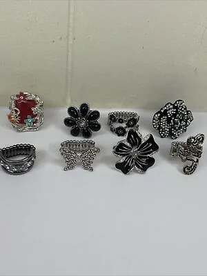 Lot Of 8 Rings Jewelry  Mix Lot Fashion Vintage  Assorted Elastic Shapes Colors • $25