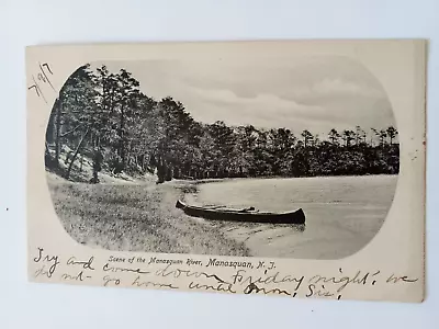 Manasquan Nj New Jersey Postcard 1907 Canoe River Scene Pub Manasquan Pharmacy • $10