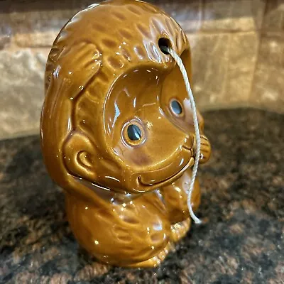 Vintage String Holder Ceramic Monkey Brown Medium Charmingly Dispenses String • $10