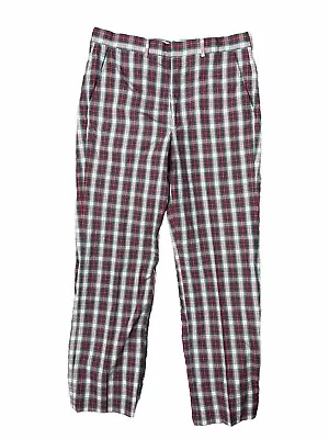 Brooks Brothers Men Retro Chino Plaid Flat Front Red Green 35x32 Cotton • $15