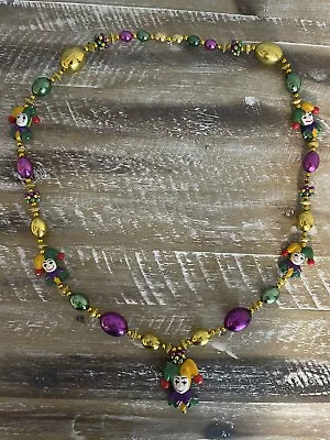 Vintage Mardi Gras Court Jester Beaded Necklace 44  With Jester Pendant • $18.95