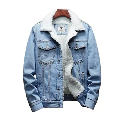 Mens New Denim Jacket Full Fleece Lined Warm Collared Outer Wear Sizes S-XL • $79.95