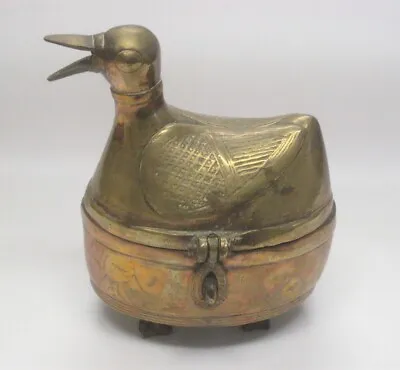 Vintage DHOKRA QUACKING DUCK Decorative Brass Casting Hinged Footed Lockable Box • $259.99