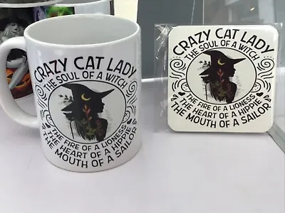 Crazy Cat Lady Witch Mug And Coaster Set • £6.99