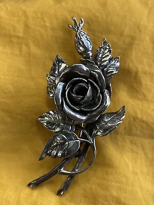 Vintage Danecraft Sterling Rose Flower Stem Brooch Pin Signed  • $69.99