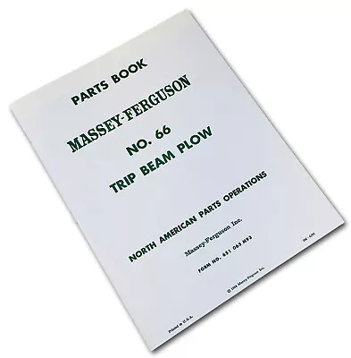 Massey Ferguson No. 66 Trip Beam Plow Parts Manual Catalog Schematic Book Mf • $12.97