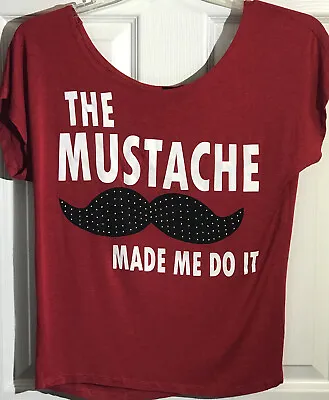 Wet Seal The Mustache Made Me Do It NWOT Small Top Bling Scoop Neck Relaxed Tee • $5.80