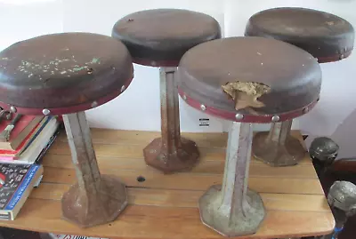 Set Of 4 Vintage 20” Iron Diner Bar Soda Fountain Parlor Swivel Stools      BSMT • $299