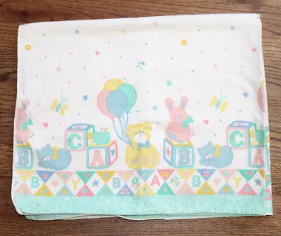 Vintage  Riegel Flannel Receiving Baby Blanket Bear Bunny ABC Ballon’s Pastel • $19.55