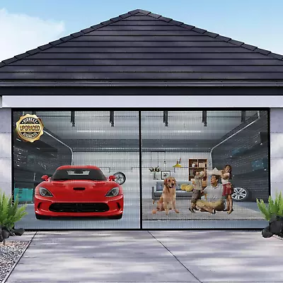 Garage Screen Door For 2 Car Garage 16X7Ft Magnetic Screen Garage With Retracta • $70.16