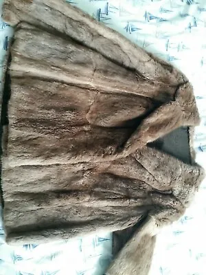 Real Fur Mid Brown Sable Hue Vintage Demi Buff Jacket Coat 12-14 Uk • £40