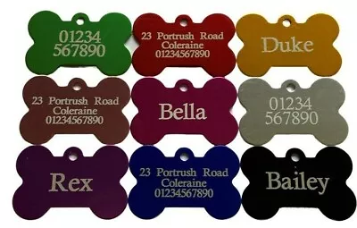 Alloy Bone Engraved Dog/cat Id Name Tag Disc Personalised Pet Identity Tags • £2.99