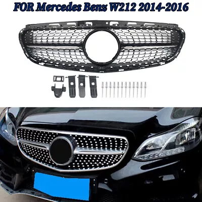 Diamond Style Front Grille Grill For 2014-2016 Mercedes Benz W212 E-Class Black  • $84.99