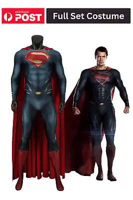 DC Superman Man Of Steel Clark Complete Jumpsuit Cloak Costume Cosplay Halloween • $96.95