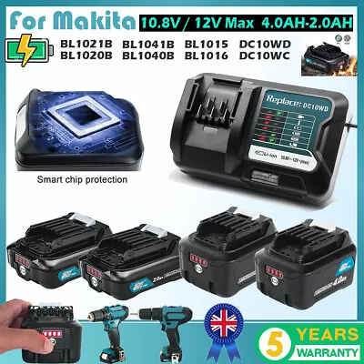 For Makita 10.8V 12V Max Battery BL1021B BL1020B BL1041B BL1040B 4Ah CXT Charger • £17.90