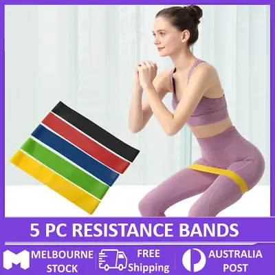 $6.95 • Buy Set Of 5 Exercise Fitness Workout Band Gym Heavy Duty Resistance Yoga Bands Loop