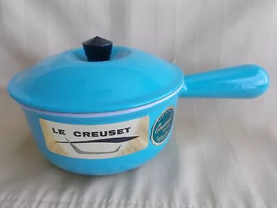 Vntg NEW Le Creuset Aqua Blue#14 Sauce Pan With Lid Hallow Handle France Gourmet • $65