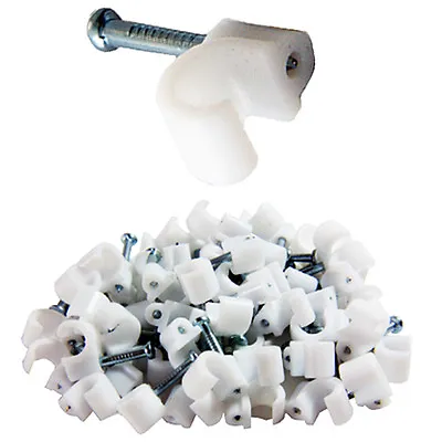 100x 6 7mm White Round Cable Clips Coax CAT6 Wall Mounts Aerial Brick Outdoor • £4.99