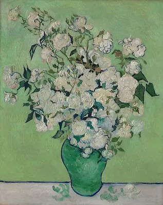 Oil Painting Repro Vincent Van Gogh ​Still Life Pink Roses In A Vase 1890 • $49