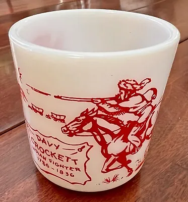 Vintage Davy Crockett Indian Fighter 1786-1836 White Milk Glass Mug Hazel Atlas • $14.99