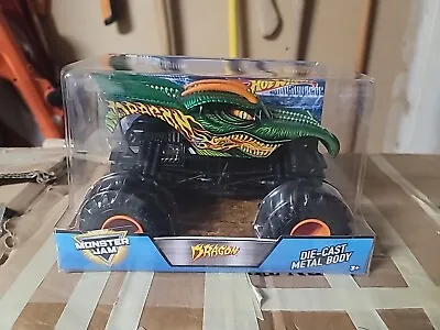 Monster Jam Dragon Hot Wheels 1:24 4x4 Truck Racing Diecast Green Orange Teeth • $25