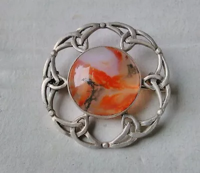 £17.50 • Buy Vintage, Iona Celtic Sterling Silver And Moss Agate Brooch By John Hart