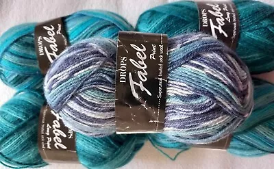 5x 50g Balls Drops Fabel Long Print Yarn  75% Wool Yarn 4ply • £7