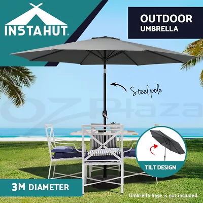 $72.95 • Buy Instahut Outdoor Umbrella 3m Umbrellas Garden Beach Tilt Sun Patio Deck Shelter