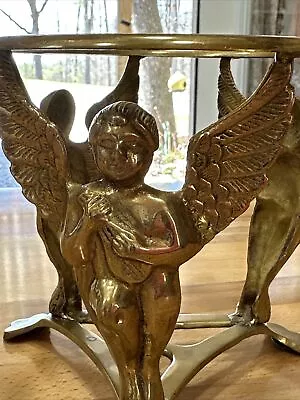 Brass Candle Vase Plant Stand W Cherubs Solid Brass Made In India • $15.25