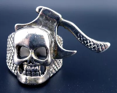 Skull Ring Vintage Biker MC Heavy Metal NEW Made In USA Axe Death Jewelry • $59