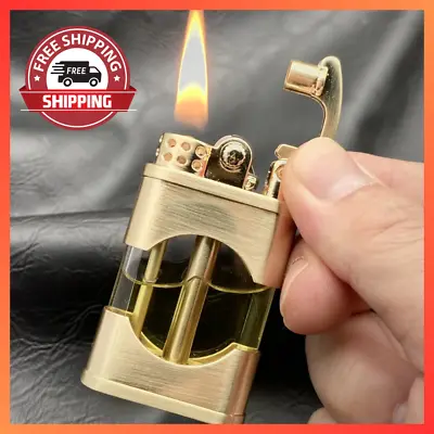 Windproof Metal Kerosene Lighter Vintage Trench Rocker Lighter Fluid Refillable • $18.60