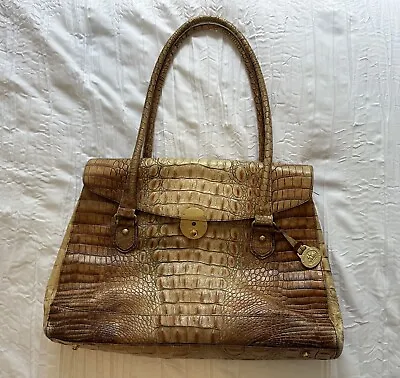 Brahmin Collection Croc Embossed Leather Shoulder Bag Toasted Almond Buckle • $42.71
