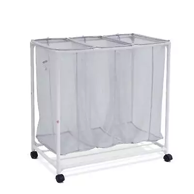 3 Bag Mesh Rolling Sorter Laundry Cart Soft Silver • $12.83