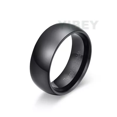 8mm Men's Jewelry Tungsten Carbide Purity Ring Absolute Black Domed Wedding Band • $13.84