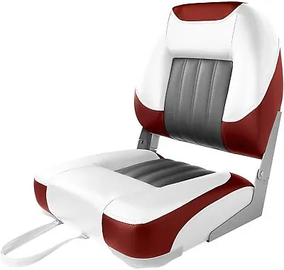 Deluxe Low/High Back Boat Seat Fold-Down Fishing Boat Seat-White/Red • $79.99