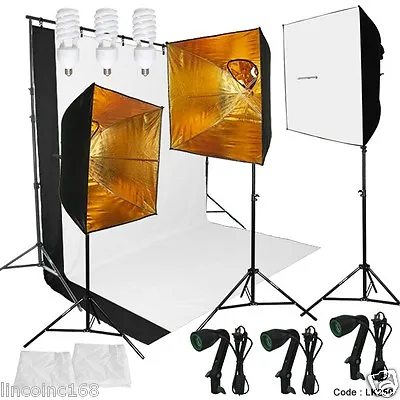 Photography Studio Photo Studio Lighting And Background Kit W/ Muslin Backdrops • $139.99