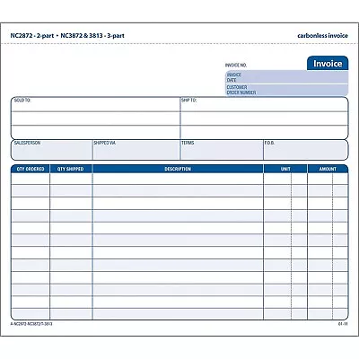 Adams Carbonless Invoices 2-Part 8-1/2 X NC2872-50 • $10.74