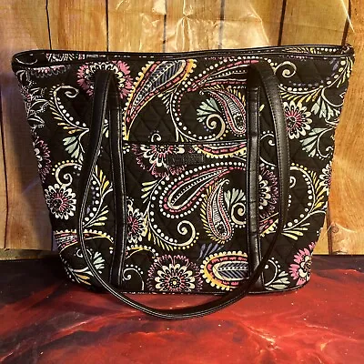 Vera Bradley Iconic Shopper Tote Shoulder Bag Kiev Paisley Black Floral • $22