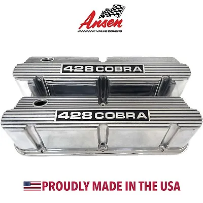 Ford Small Block 428 COBRA DEEP Logo Pentroof Tall Polished Valve Covers - Ansen • $495