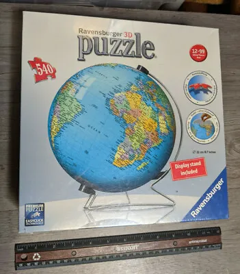 2012 Ravensburger 3D World Map Geography Globe Jigsaw Puzzle W/ Stand 540 Pieces • $22.45