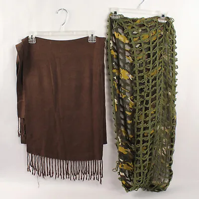 Lot Of 2 Women's Scarves Woven Camo Infiniti Scarf Solid Brown Wrap Fringe Ends • $13.29